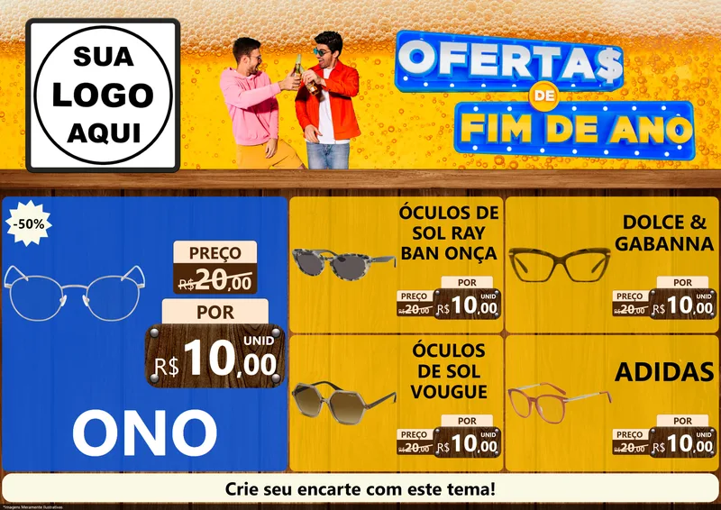 Modelo de Encarte para Encarte A4 Horizontal com o tema Ofertas de Fim de Ano para Óticas