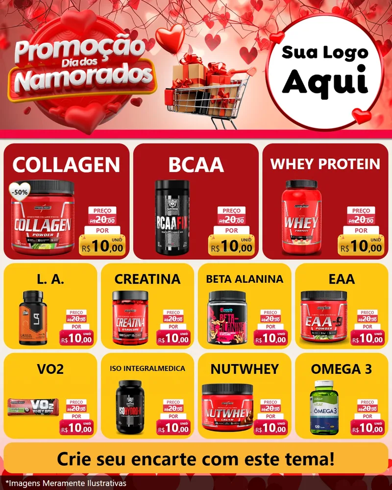 Modelo de Rede Social para Feed Instagram com o tema Promoção Dia dos Namorados para Suplementos alimentares