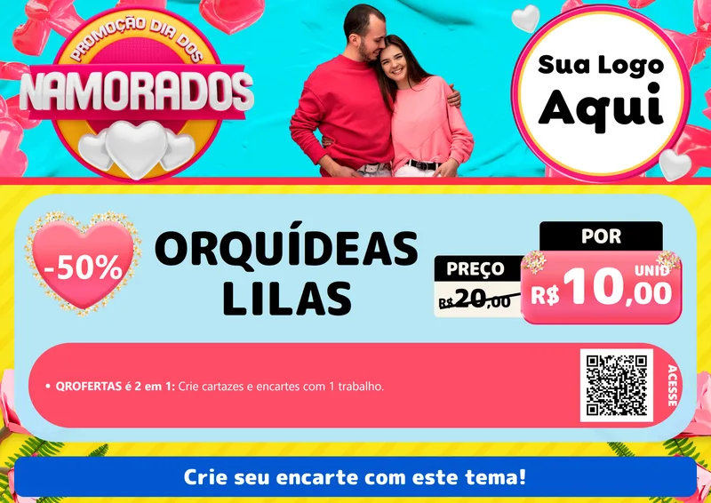 Modelo de Cartaz para Cartaz A4 Horizontal com o tema Promoção Dia dos Namorados para Floricultura e jardim