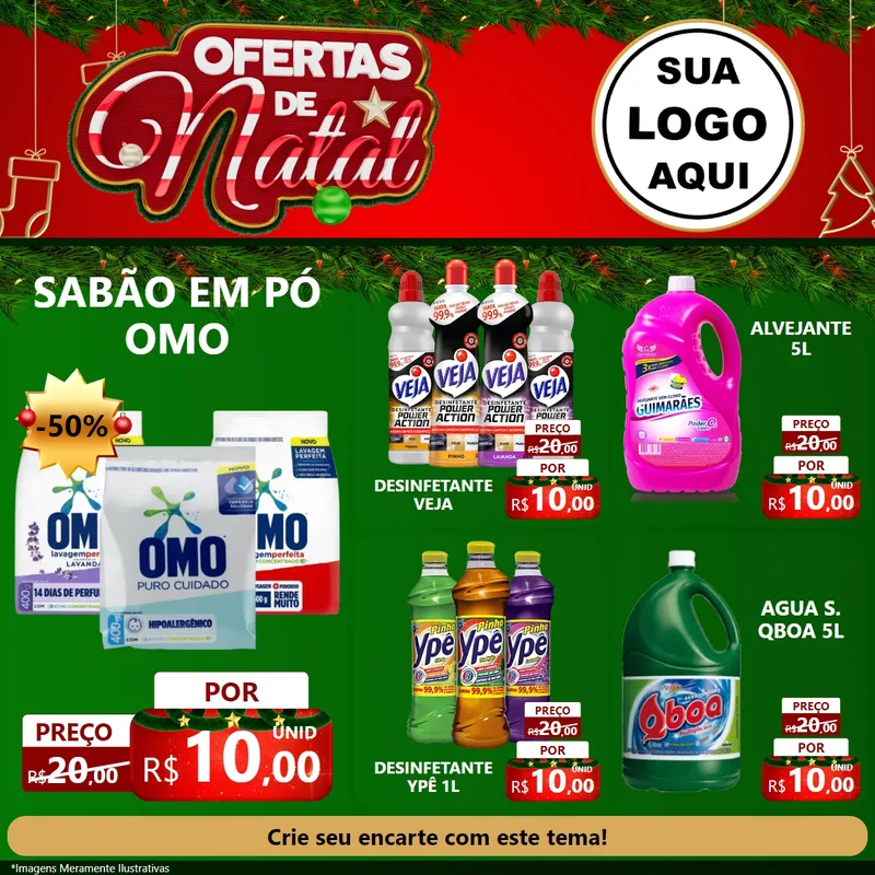 Modelo de Rede Social para Feed Facebook com o tema Ofertas de Natal para Produtos de Limpeza