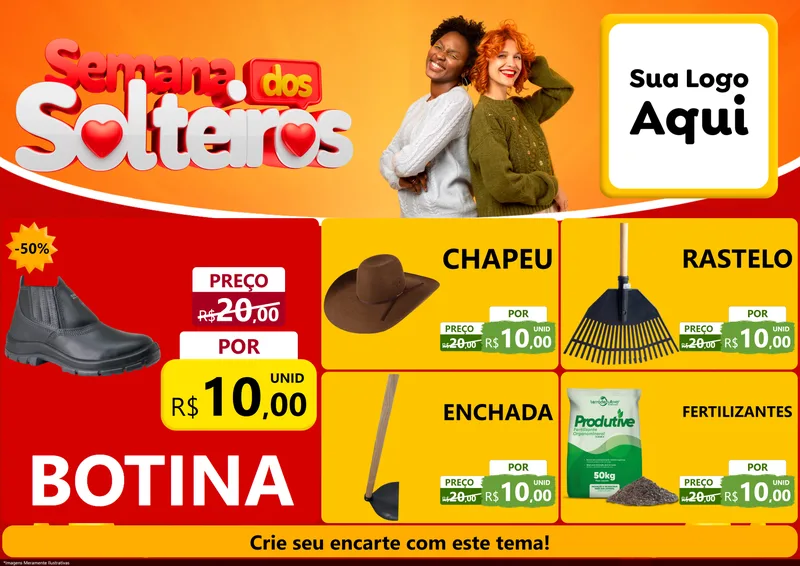 Modelo de Encarte para Encarte A4 Horizontal com o tema Semana dos Solteiros para Agropecuária