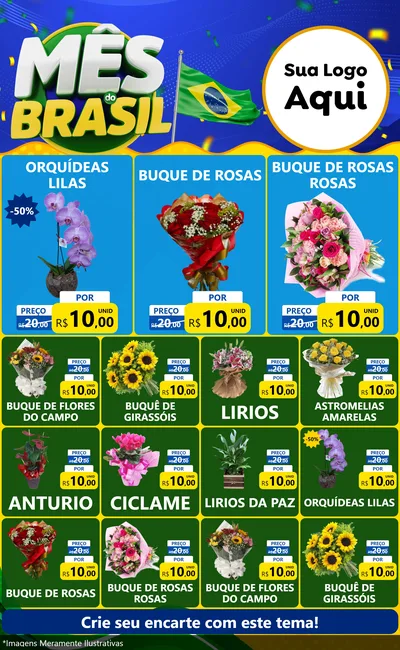 Modelo de Encarte para Encarte Grande com o tema Mês do Brasil para Floricultura e jardim