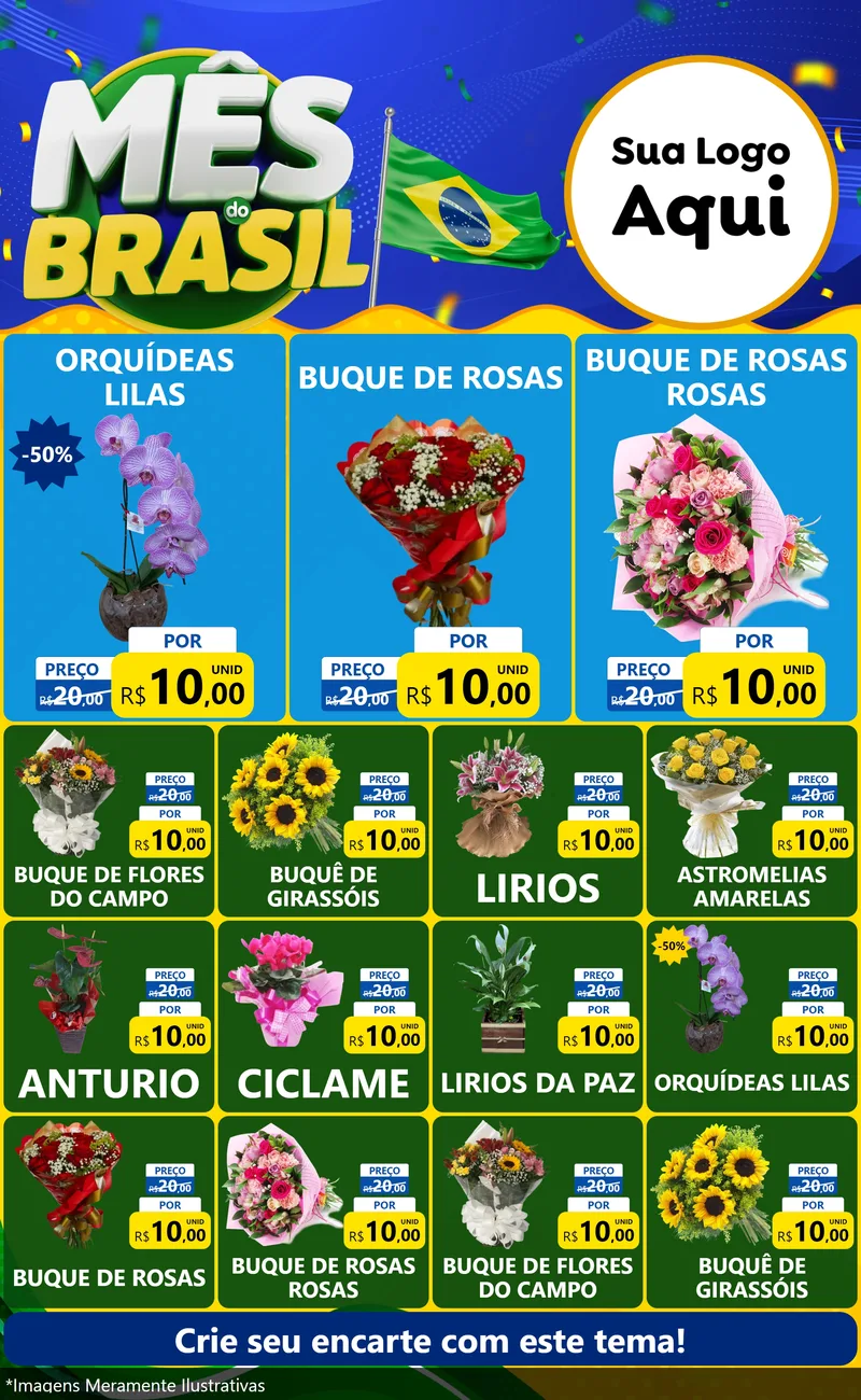Modelo de Encarte para Encarte Grande com o tema Mês do Brasil para Floricultura e jardim