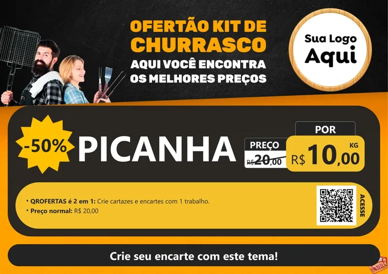 Modelo de Cartaz para Cartaz A4 Horizontal com o tema Ofertão Kit de Churrasco para Açougue