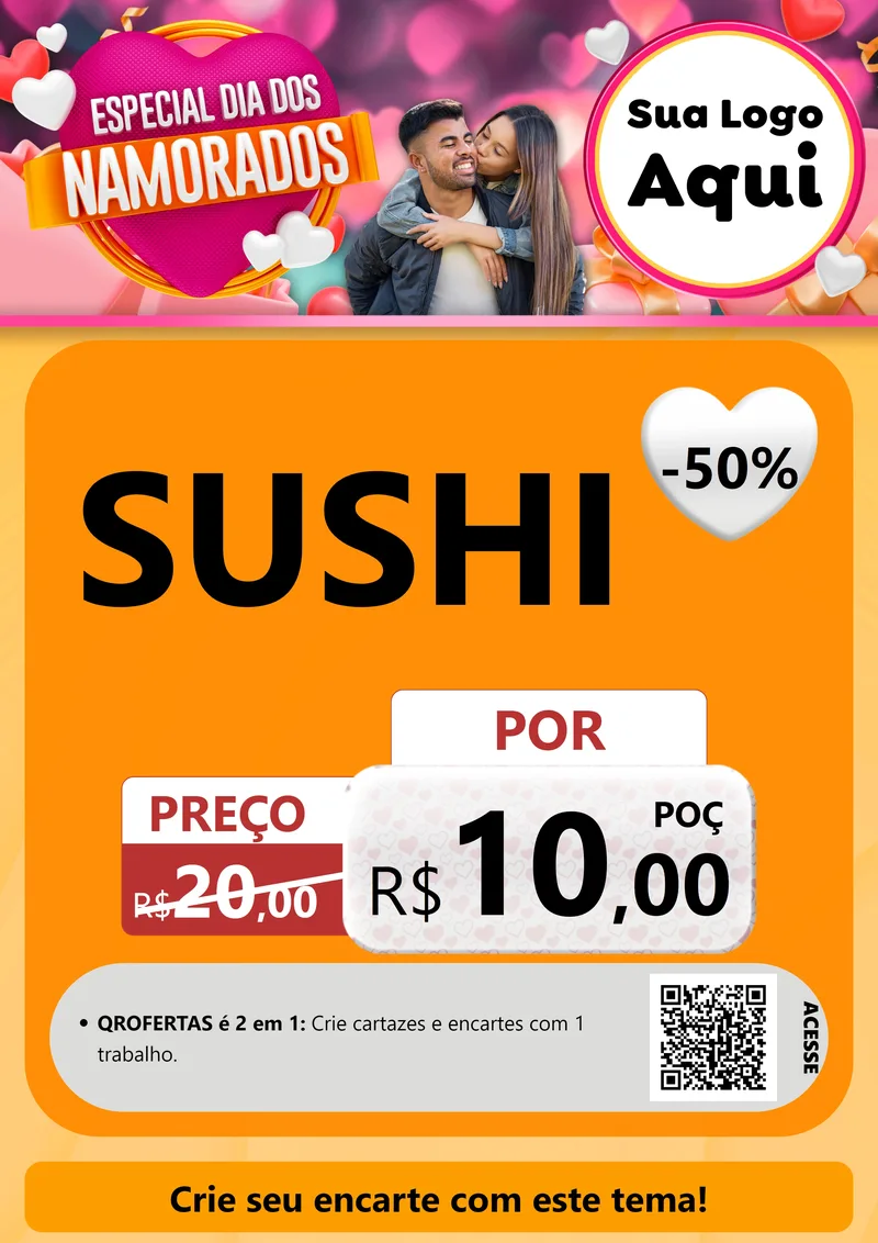 Modelo de Cartaz para Cartaz A4 Vertical com o tema Especial Dia dos Namorados para Comida japonesa