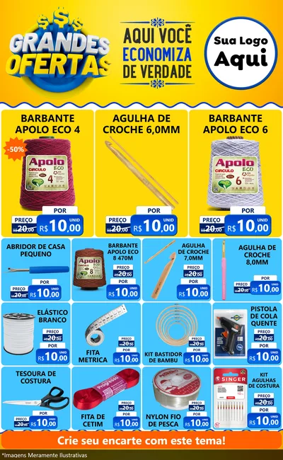 Modelo de Encarte para Encarte Grande com o tema Grandes Ofertas para Armarinho e Aviamentos