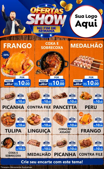 Modelo de Encarte para Encarte Grande com o tema Ofertas Show No Fim De Semana para Assados