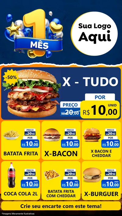 Modelo de Rede Social para Stories com o tema Um Mês de Aniversário para Hamburgueria