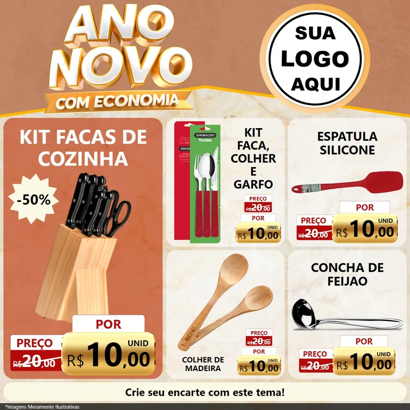 Modelo de Rede Social para Feed Facebook com o tema Ano Novo Com Economia para Utilidades Domésticas