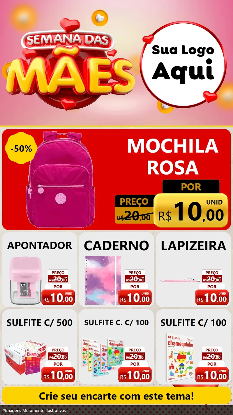 Modelo de Rede Social para Stories com o tema Semana das Mães para Papelaria