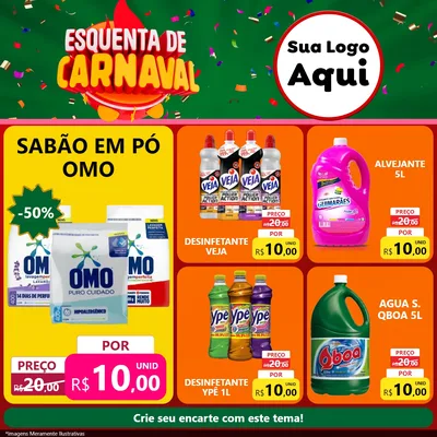 Modelo de Rede Social para Feed Facebook com o tema Esquenta de Carnaval para Produtos de Limpeza