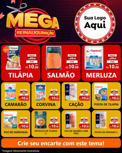 Modelo de Rede Social para Feed Instagram com o tema Mega Reinauguração para Peixaria