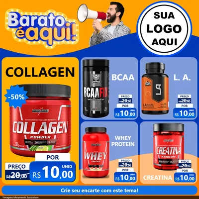 Modelo de Rede Social para Feed Facebook com o tema Barato é aqui para Suplementos alimentares