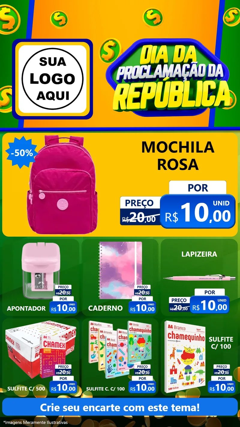 Modelo de Rede Social para Stories com o tema Dia Da Proclamação da República para Papelaria