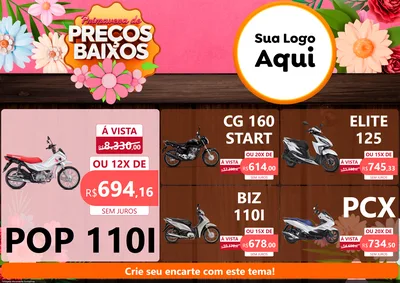 Modelo de Encarte para Encarte A4 Horizontal com o tema Primavera de Preços Baixos para Concessionaria de Motos