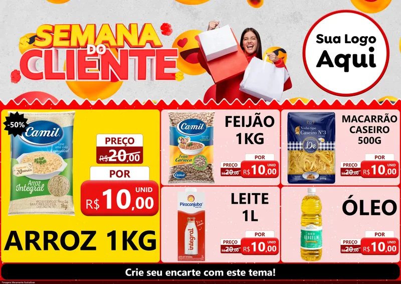 Modelo de Encarte para Encarte A4 Horizontal com o tema Semana do Cliente para Supermercado