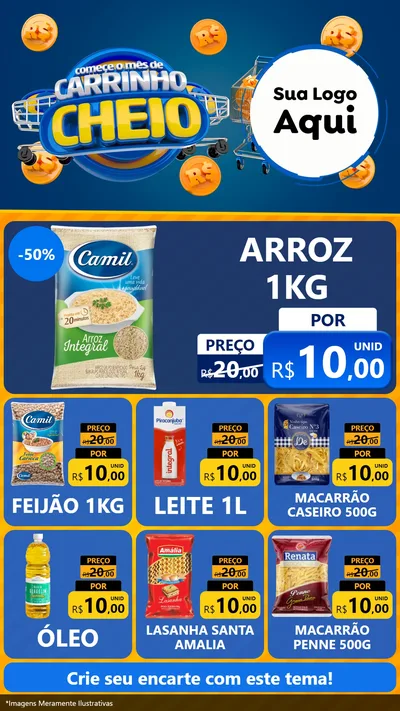 Modelo de Rede Social para Stories com o tema Comece O Mês de Carrinho Cheio para Supermercado