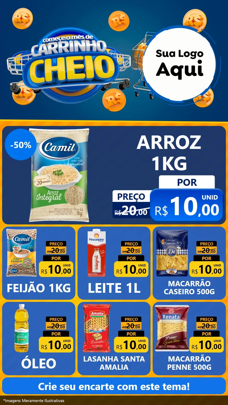 Modelo de Rede Social para Stories com o tema Comece O Mês de Carrinho Cheio para Supermercado