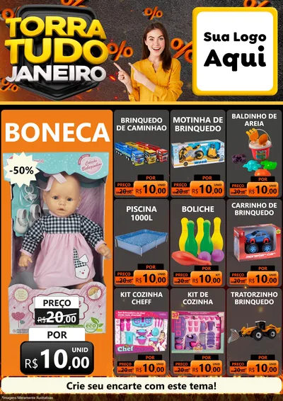 Modelo de Encarte para Encarte A4 Vertical com o tema Torra Tudo Janeiro para Brinquedos
