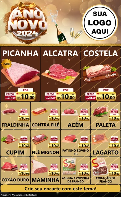Modelo de Encarte para Encarte Grande com o tema Feliz Ano Novo 2027 para Açougue