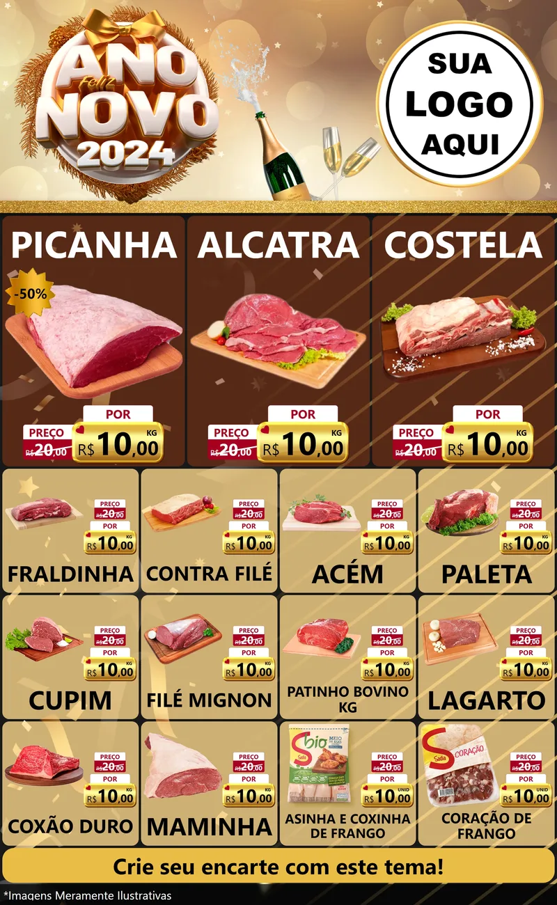 Modelo de Encarte para Encarte Grande com o tema Feliz Ano Novo 2027 para Açougue