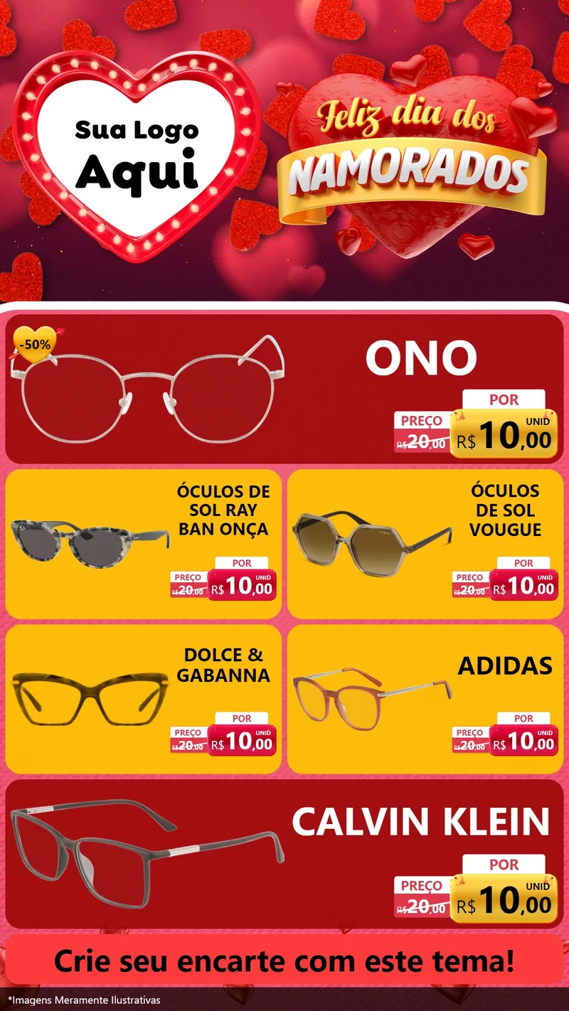 Modelo de TV para TV Vertical com o tema Feliz Dia Dos Namorados para Óticas