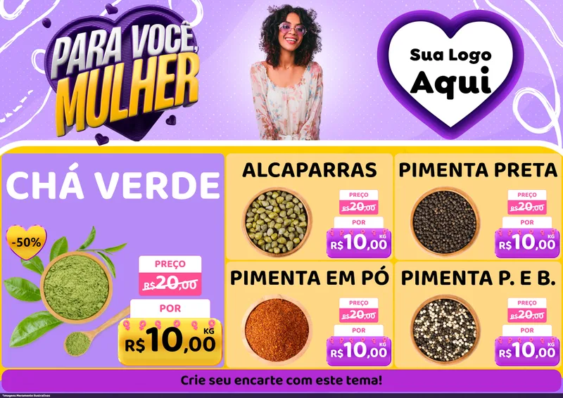 Modelo de Encarte para Encarte A4 Horizontal com o tema Para Você, Mulher para Produtos Naturais