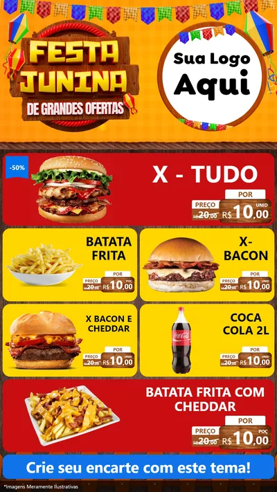 Modelo de TV para TV Vertical com o tema Festa Junina de Grandes Ofertas para Hamburgueria
