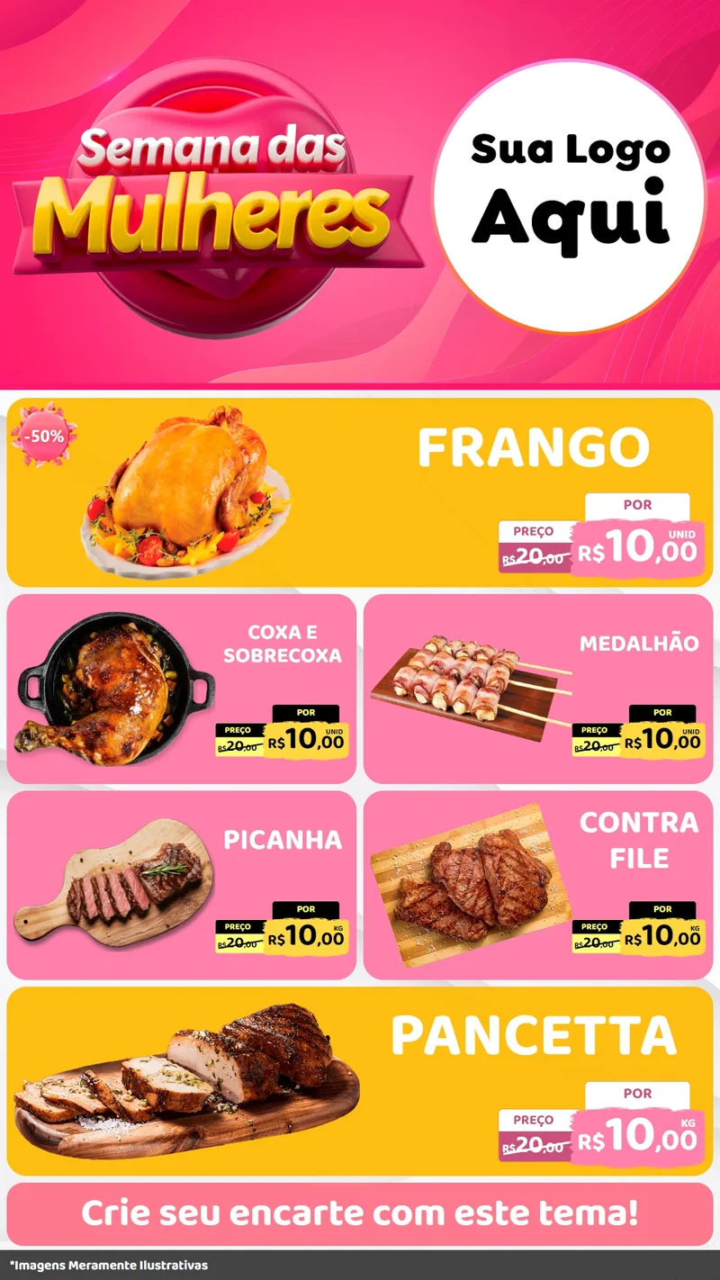 Modelo de TV para TV Vertical com o tema Semana das Mulheres para Assados