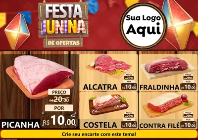Modelo de Encarte para Encarte A4 Horizontal com o tema Festa Junina de Ofertas para Açougue