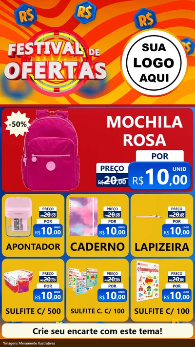 Modelo de Rede Social para Stories com o tema Festival de Ofertas para Papelaria