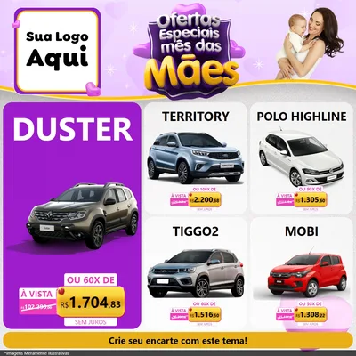 Modelo de Rede Social para Feed Facebook com o tema Ofertas Especiais - Mês das Mães para Concessionaria de Carros