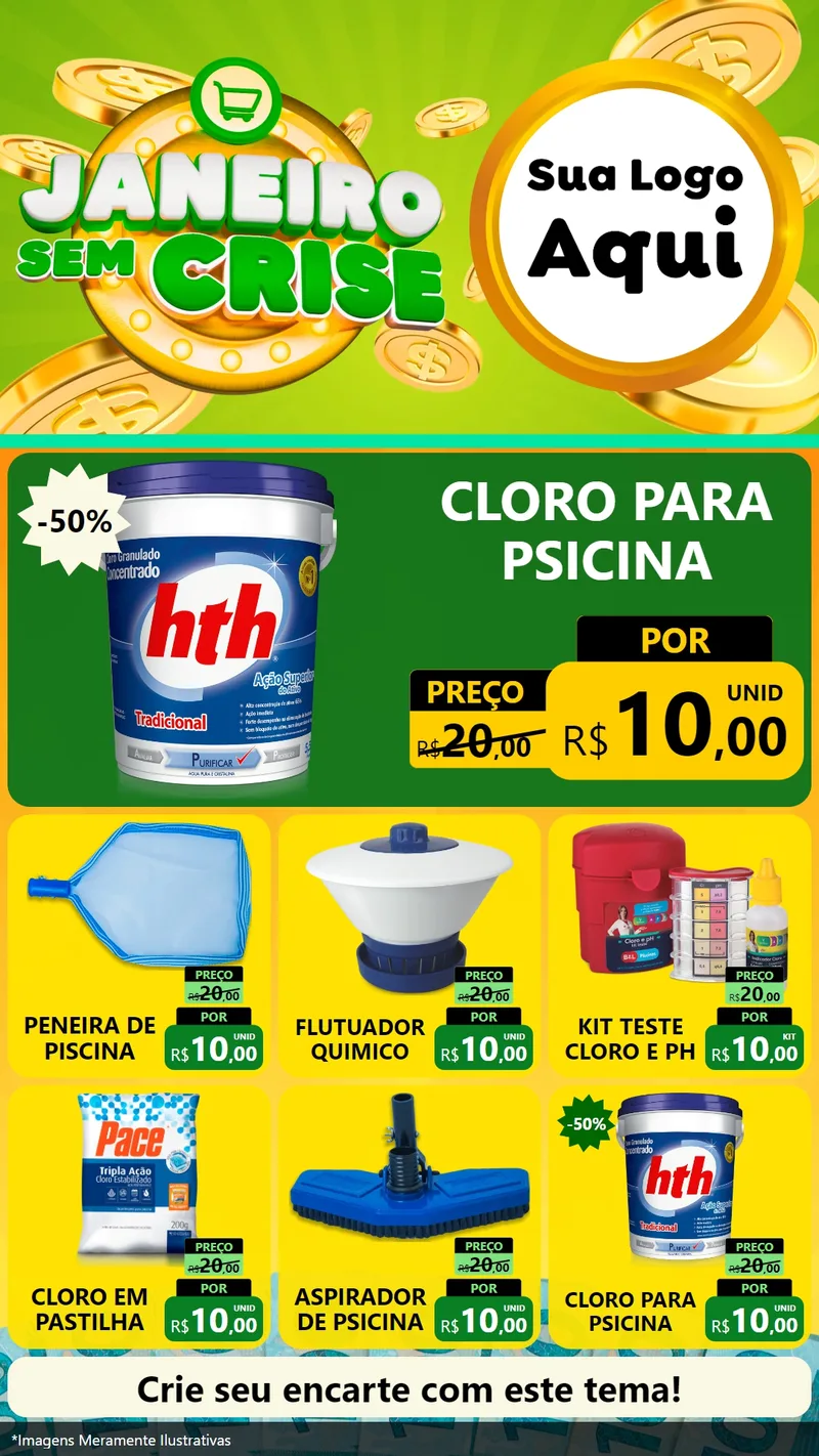 Modelo de Rede Social para Stories com o tema Janeiro Sem Crise para Produtos para Piscina