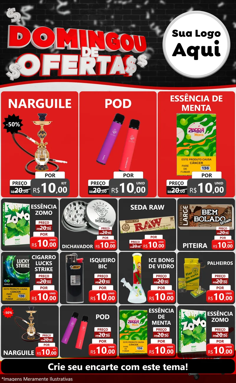 Modelo de Encarte para Encarte Grande com o tema Domingou de Ofertas para Tabacaria