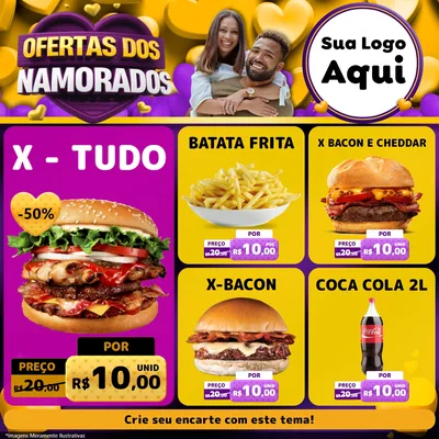 Modelo de Rede Social para Feed Facebook com o tema Oferta Dos Namorados para Hamburgueria