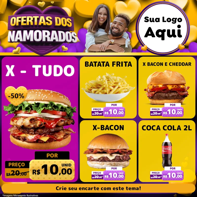 Modelo de Rede Social para Feed Facebook com o tema Oferta Dos Namorados para Hamburgueria