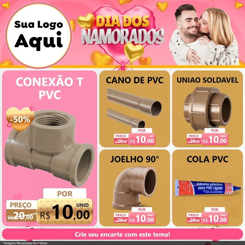 Modelo de Rede Social para Feed Facebook com o tema Dia dos Namorados para Tubos e conexões