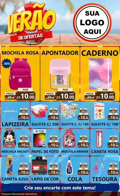 Modelo de Encarte para Encarte Grande com o tema Verão de Ofertas para Papelaria