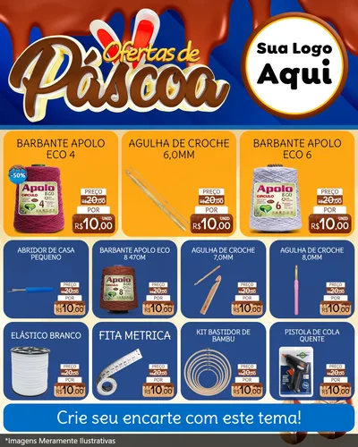 Modelo de Rede Social para Feed Instagram com o tema Ofertas de Páscoa para Armarinho e Aviamentos