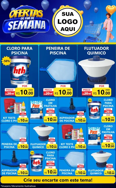 Modelo de Encarte para Encarte Grande com o tema Ofertas de Fim de Semana para Produtos para Piscina