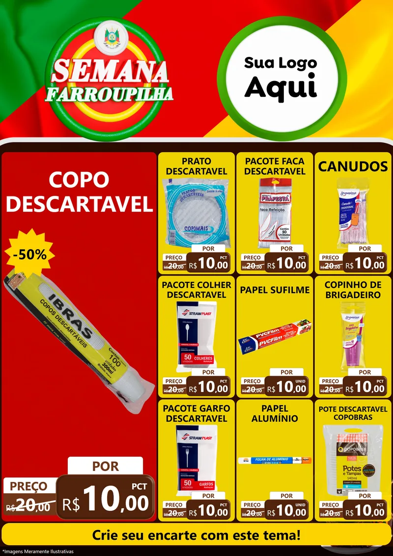 Modelo de Encarte para Encarte A4 Vertical com o tema Semana Farroupilha para Embalagens