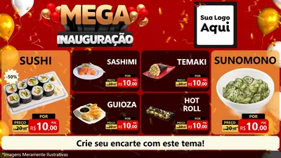 Modelo de TV para TV Horizontal com o tema Mega Inauguração para Comida japonesa