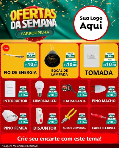 Modelo de Rede Social para Feed Instagram com o tema Ofertas da Semana Farroupilha para Materiais Elétricos