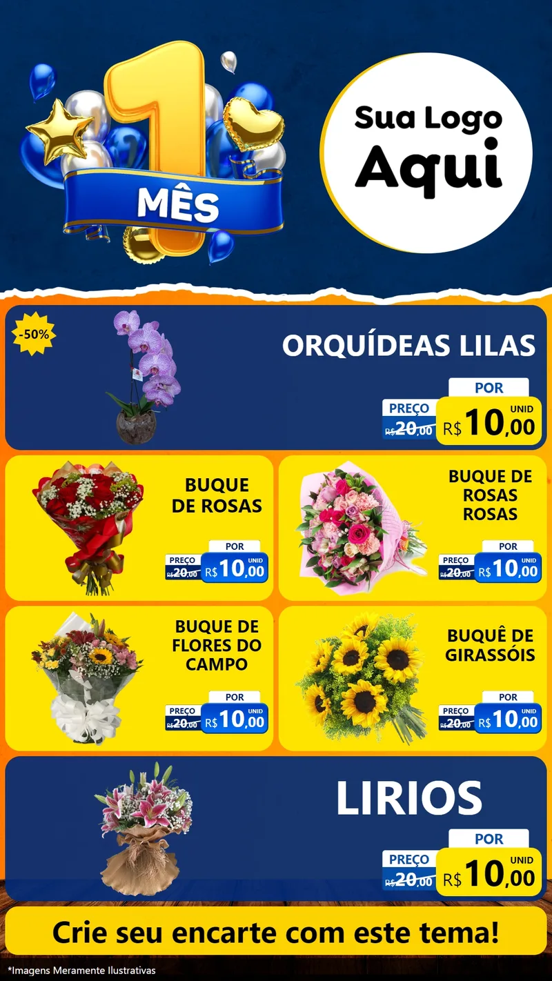 Modelo de TV para TV Vertical com o tema Um Mês de Aniversário para Floricultura e jardim