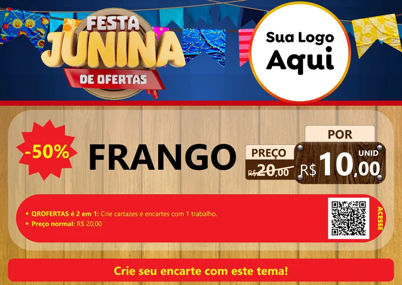 Modelo de Cartaz para Cartaz A4 Horizontal com o tema Festa Junina de Ofertas para Assados