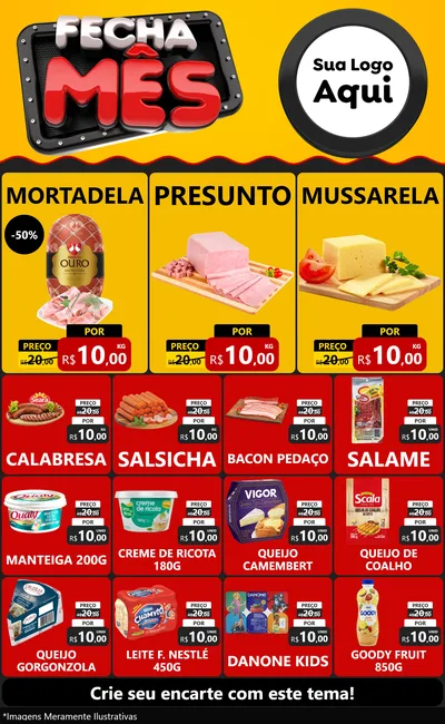 Modelo de Encarte para Encarte Grande com o tema Fecha Mês para Frios e Laticínios