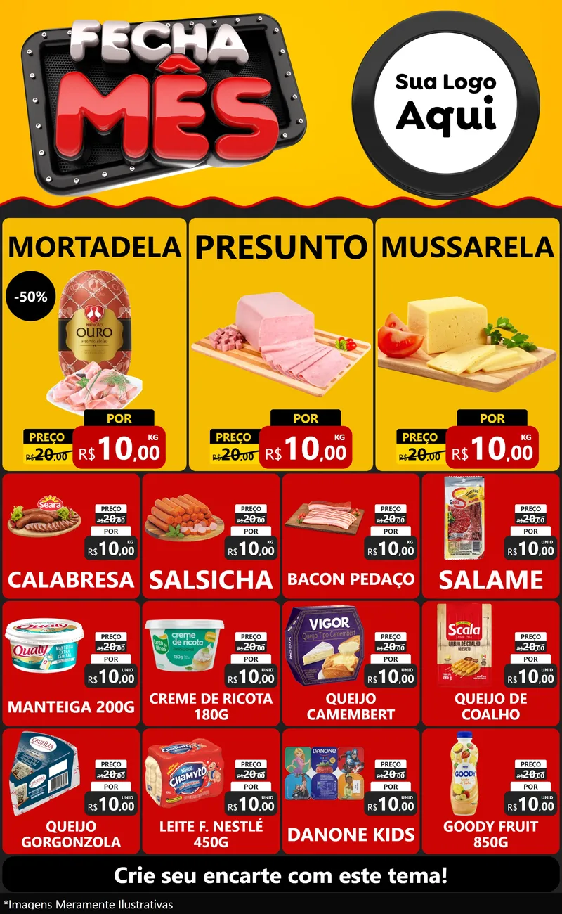 Modelo de Encarte para Encarte Grande com o tema Fecha Mês para Frios e Laticínios