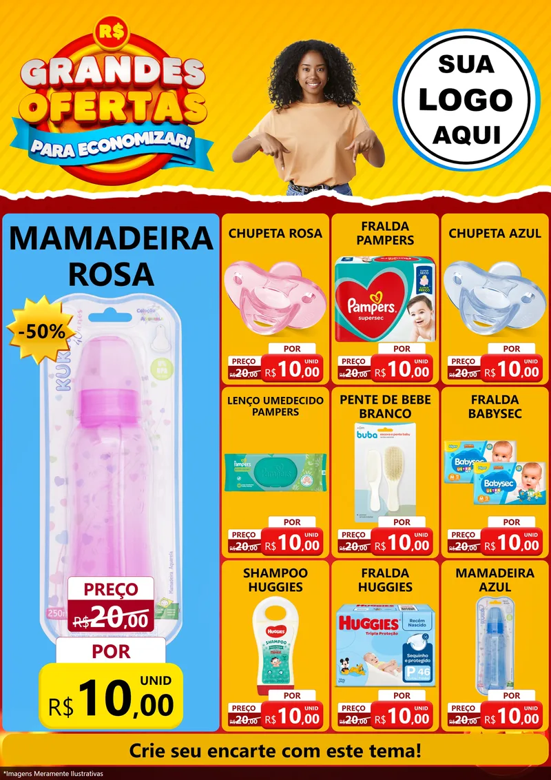 Modelo de Encarte para Encarte A4 Vertical com o tema Grandes Ofertas Para Economizar! para Bebês