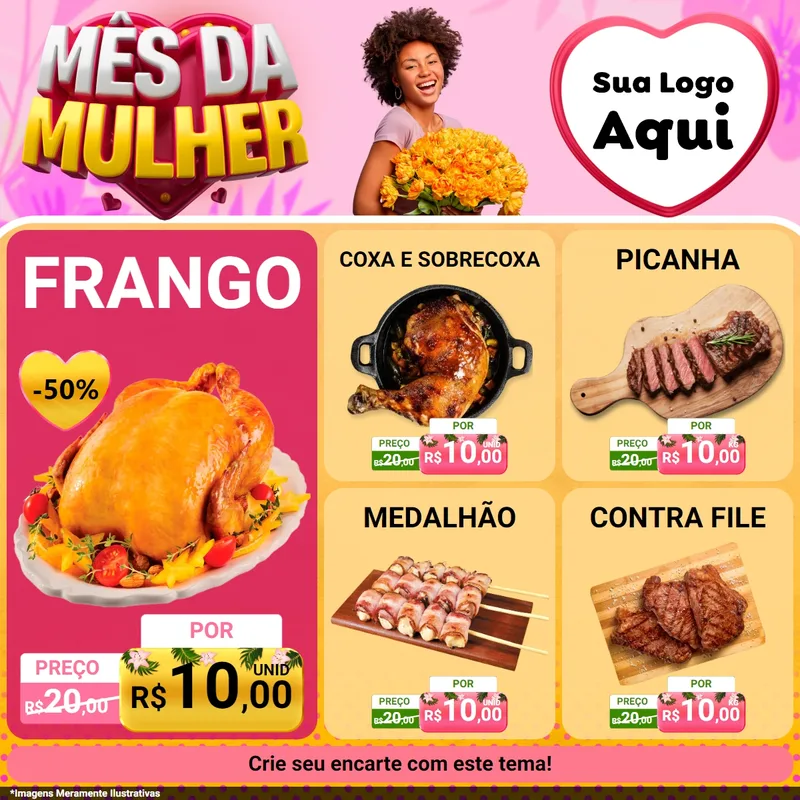 Modelo de Rede Social para Feed Facebook com o tema Mês da Mulher para Assados