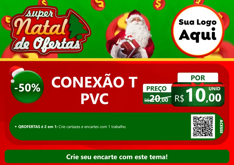 Modelo de Cartaz para Cartaz A4 Horizontal com o tema Super Natal de Ofertas para Tubos e conexões